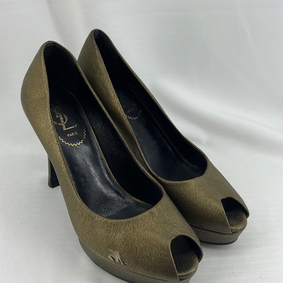 YSL Yves Saint Laurent open toe pumps heels bronze 38 - Picture 1 of 15